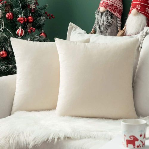 Cauc-Lot De 2 Housses De Coussins De Noël En Velours Décoratif Canapé Taie D'oreiller Super Lisse Doux Confortable Decoration Maison Salon Chambre Pour Canapé 65x65cm Beige