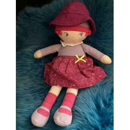 Grande Poupée De Chiffon Rose Fleurs Souriante Et Son Chapeau Corolle 40 Cm