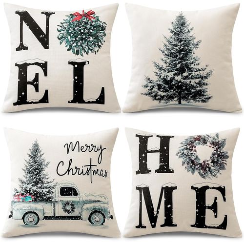 Cauc-Lot De 4 Housses De Coussin De Noël Décoratives Modernes Pour Canapé, Salon, Jardin, 40 X 40 Cm, Motif Sapin De Noël