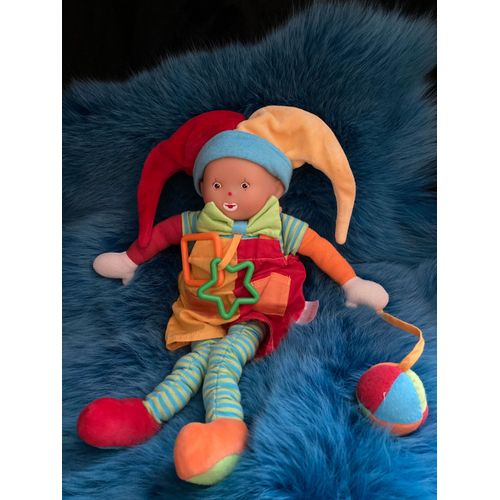Grande Poupée Clown Arlequin Multicolore Hochet Et Sa Balle Corolle 38 Cm