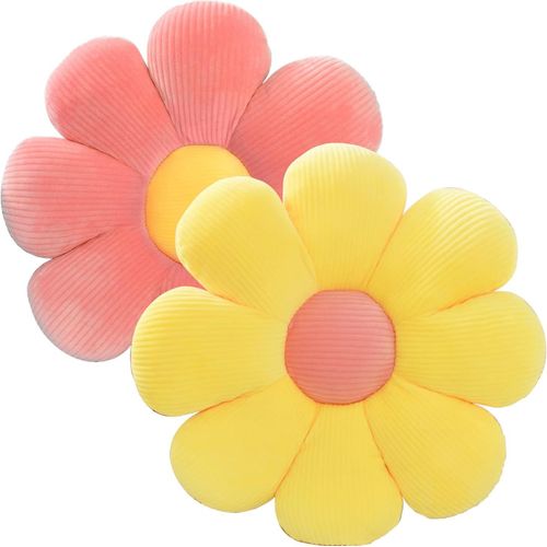 Cauc-Lot De 2 Coussins De Sol, 40 Cm, En Forme De Fleur Tatami, Doux, En Forme De Pétales, Mignons, Pour Voiture, Maison, Canapé, Chaise, Jaune Et Rouge