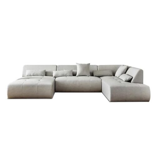 Canapé panoramique d'angle droit 7 places en tissu gris clair - Lisa Design