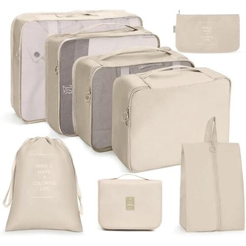 Ensemble de sacs de rangement de voyage-Organisateur de toilette pliant 8 en 1,beige beige