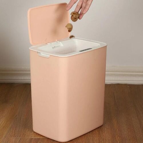 Poubelle à induction automatique-Couvercle de lèvre,Fonctionne à piles,Rose Rose