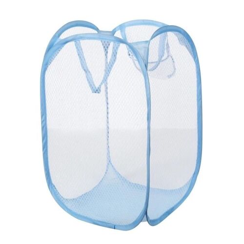 Panier à linge escamotable pliable-3 sacs de rangement en maille,violet et bleu