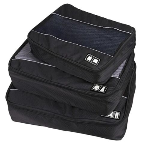 Sacs de rangement de voyage multifonctions-3 pièces Ensemble polyester imperméable-Noir