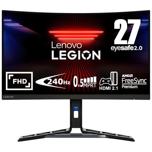 Lenovo Legion R27fc-30 - Écran LED - jeux - incurvé - 27" (27" visualisable) - 1920 x 1080 Full HD (1080p) @ 240 Hz - VA - 350 cd/m² - 3000:1 - 0.5 ms - HDMI, DisplayPort - haut-parleurs - noir...