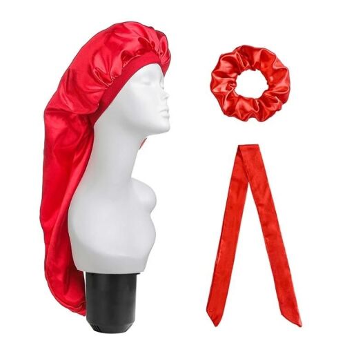 Coffret De Soins Capillaires-3 Pièces Casquette Longue,Turban Et Anneau Pour Cheveux-Rouge