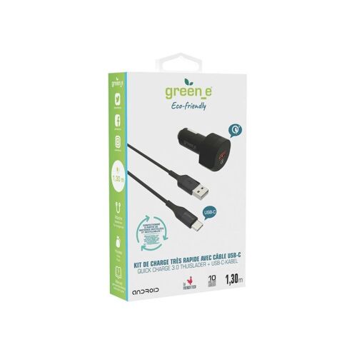 Chargeur Voiture + Cable Usb/C Usb-A Vers Usb-C 1.3 M Noir Mobility Lab Gr7234