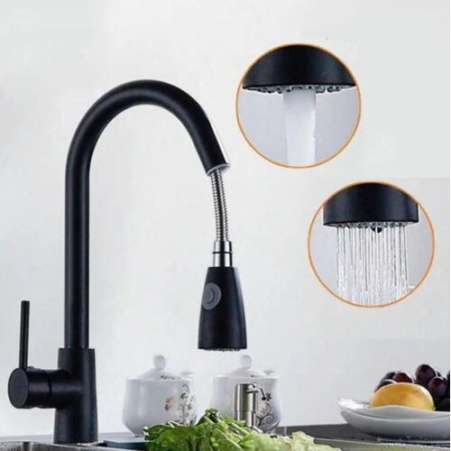 Robinet de cuisine extractible-Acier inoxydable 304,chaud et froid,rotatif,noir