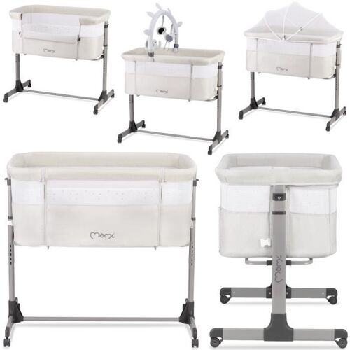 Lit Cododo Et Berceau Bébé Momi Revo - Gris - Hauteur Et Angle Réglables - Roues