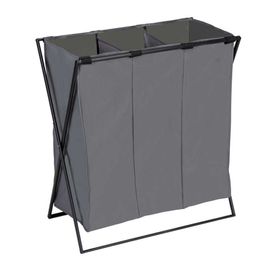 Panier à linge XL avec 3 compartiments - Gris