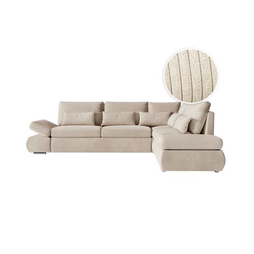 Canapé D'angle Réversible Sebastian Convertible Avec Coffre En Velours Côtelé - Beige