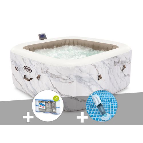 Kit spa gonflable Intex PureSpa Calacatta carré Bulles 4 places + 6 filtres + Aspirateur