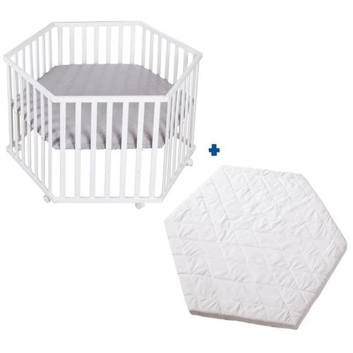 Roba Parc Bébé Hexagonal "Roba Style" + Tapis Gris Et Matelas De Parc Blanc