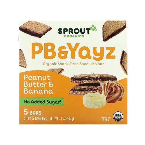 Sprout Organics Pb & Yayz, Barre Sandwich Biologique, Beurre De Cacahuète Et Banane, 5 Barres, 29 G Chacune