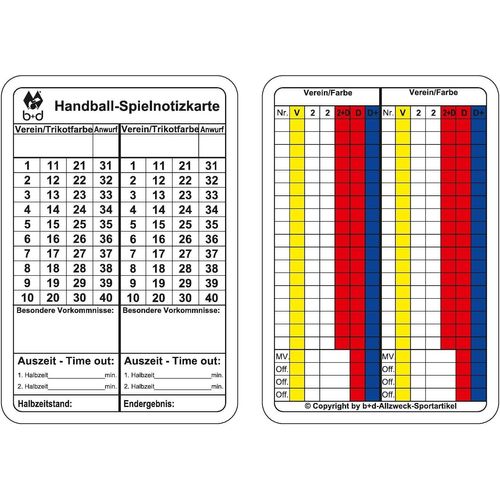 Kalanka-B+D Carte D'arbitrage Handball 100 Pièce, Allemand