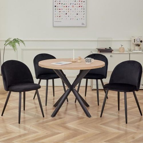 Lot De 4 Chaise De Salle À Manger En Velours Chaise De Salon Coussins Doux En Velours Assise(Noir)