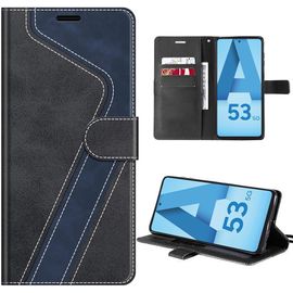 Coque Pour Samsung Galaxy A53 5g, Protection Bicolore En Cuir Pu Et Tpu Antichoc - Noir/Bleu Marine - E.F.Connection