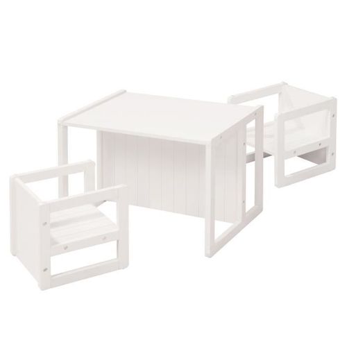 Roba Ensemble Table Et 2 Chaises Enfant - Convertible En Banc Et Tabouret - 3 Hauteurs - Style Maison De Campagne - Bois Blanc