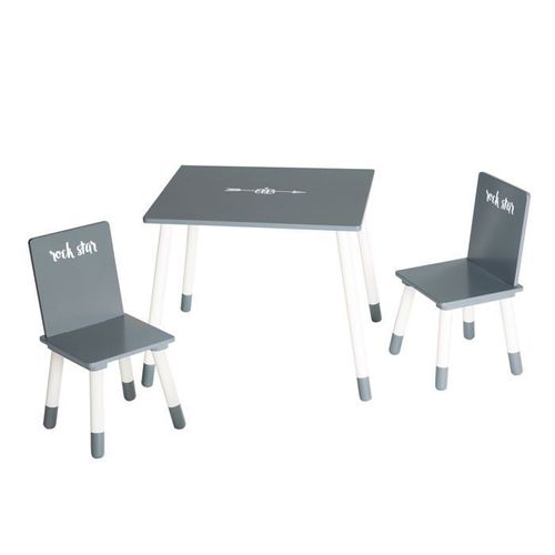Roba Ensemble Table + 2 Chaises Enfants - Rock Star Baby 3 - Table De Jeu Et D'apprentissage - Gris Foncé / Blanc