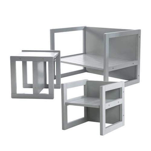 Roba Ensemble Table Et 2 Chaises Enfant - Convertible En Banc Et Tabouret - 3 Hauteurs - Style Maison De Campagne - Bois Gris