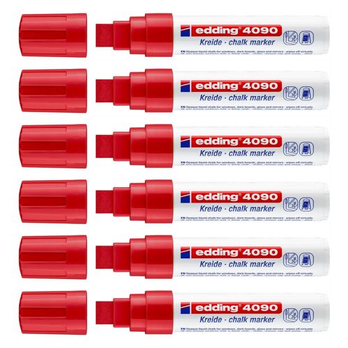 Edding Lot De 6 Marqueurs Craie Liquide 4090 Verre Fenêtre Ardoise Rouge Pointe Biseautée 4-15 Mm