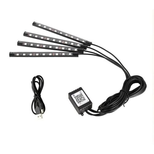 Lumière D'ambiance Led Universelle De Voiture-4 En 1,Contrôle App,8 Couleurs,Câble De 1,5 M
