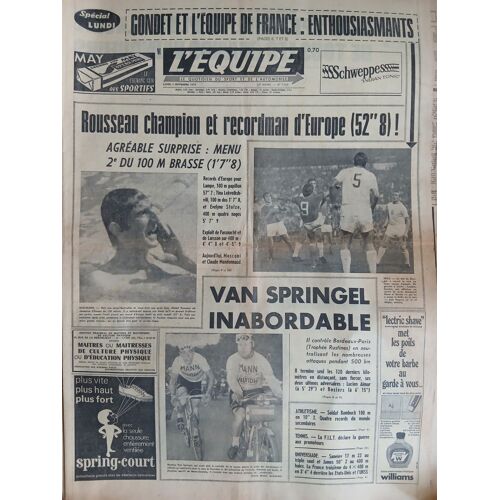 L'Equipe N°7585 Du 07/09/1970 - Rousseau Champion Et Recordman D'Europe