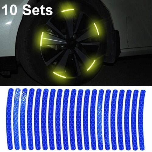 Autocollants Réfléchissants Pour Roues De Voiture-10 Ensembles De Décalcomanies D'avertissement De Pneus 3d,Bleu Bleu