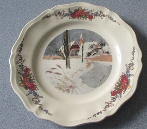 Assiette Obernai Faïenceries Sarreguemines- Série H. Loux Décor Campagnard Maison Clocher N°27- Diamètre 25cm- Défauts De Cuisson Sur L'arrière