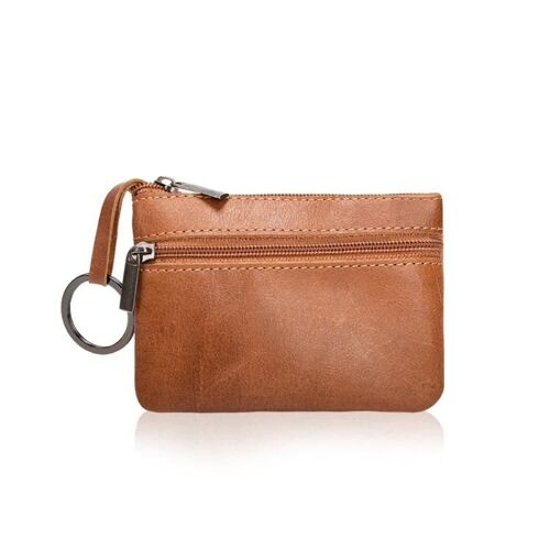 Porte-monnaie en cuir-Mini pochette à fermeture éclair multifonctionnelle,marron rétro marron