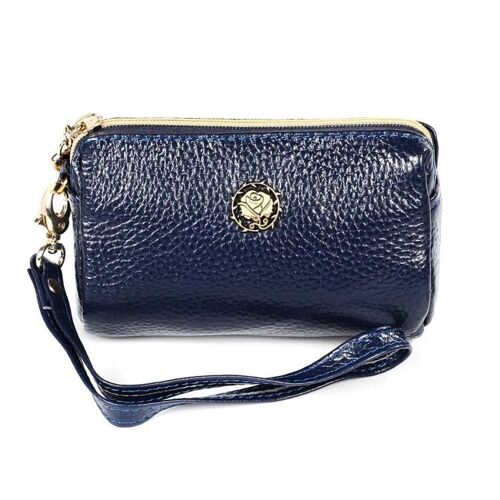 Porte-monnaie portefeuille en cuir portable-petit sac à cosmétiques avec lanière,(rouge,bleu foncé) bleu foncé