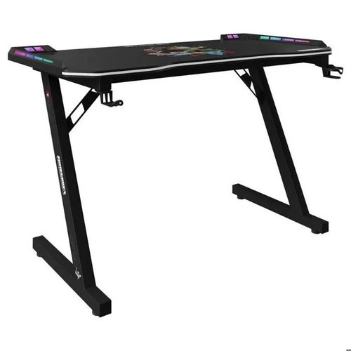Bureau Gamer Avec Led - Roba - Minecraft ¿ Support Rabattable Pour Casque Et Gobelet ¿ Effet Carbone Noir