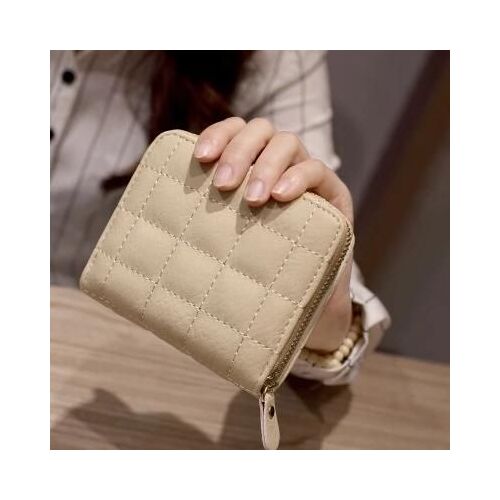 Mini Wallet-Porte-monnaie court à fermeture éclair mignon pour femmes,beige-beige