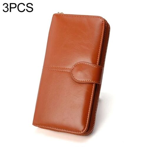 Portefeuille En Cuir-3 Pièces Multifonctions À Trois Volets Porte-Monnaie Et Porte-Cartes-(Noir/Marron) Marron