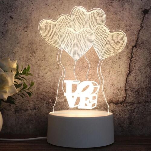 Veilleuse Led 3d Tricolore-Base Blanche Ballon D'amour,Version Prise