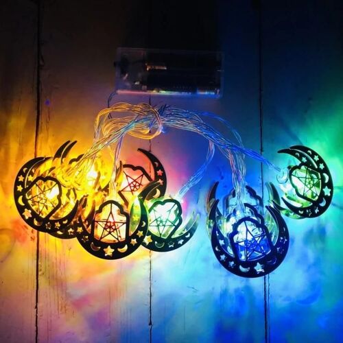 Eid Al-Fitr Guirlandes Led-3m 20 Lampes Colorées Étoile & Lune Lumière Colorée