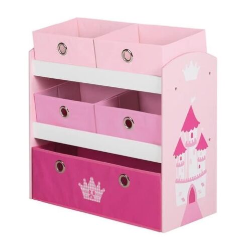 Étagère de Rangement ROBA - Modèle Krone - Rose - Avec 5 boîtes en Tissu