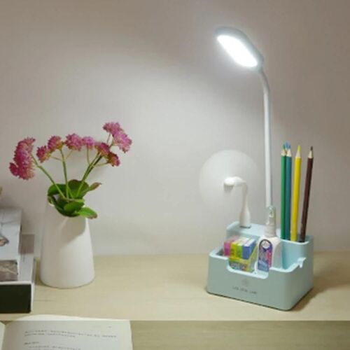 Lampe de bureau USB avec ventilateur-Commande tactile,Protection des yeux,Bleu Bleu