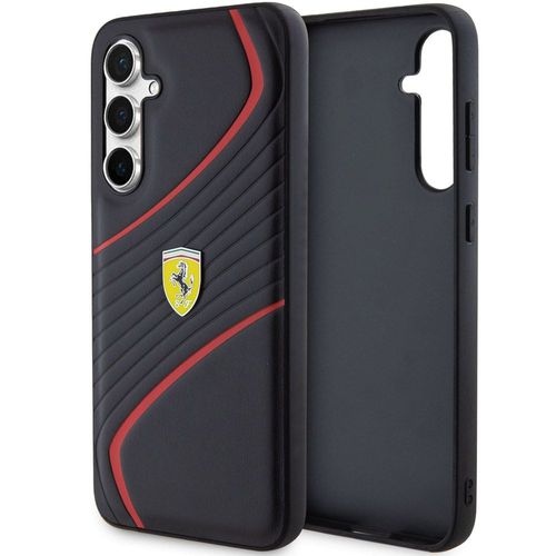 Coque Ferrari Pour Samsung Galaxy S23-Fe Noir Avec Liserets Rouges