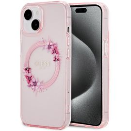 Coque Guess Flower Magsafe Iphone 15 Coloris Rose