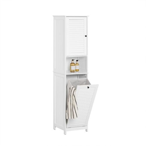 SoBuy Meuble Colonne de Salle de Bain, Placard Armoire Toilette Haute, Meuble de Salle de Bain, Meuble de Rangement avec 1 Porte, 1 Tiroir et 1 Panier à Linge Amovible, 40x38x170cm, BZR124-W