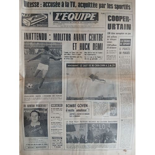 L'Equipe N°7640 Du 10/11/1970 - Molitor Avant Centre Et Huck Demi