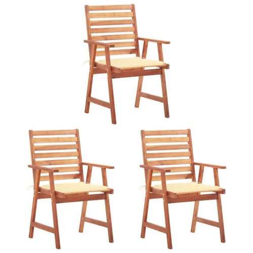 Chaises A Manger D'exterieur Lot De 3 Et Coussins Acacia Massif