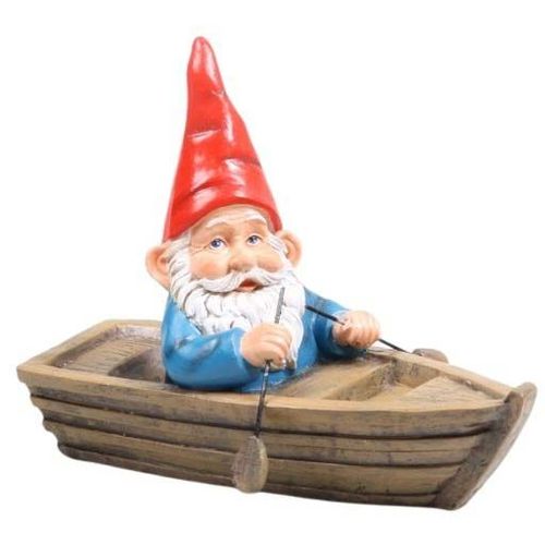Nain De Jardin En Résine Ballade Sur L'eau Barque Assis