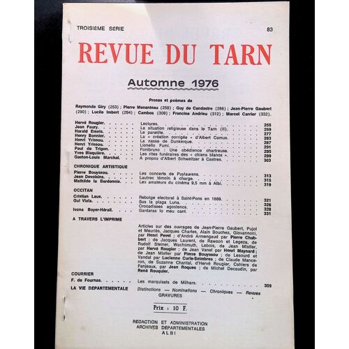 Revue Du Tarn Automne 1976 N°83 Troisième Série