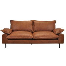 Canapé 3 Places En Cuir Aspect Vieilli Marron Cognac Et Métal Noir Dory