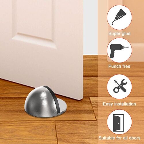 Lot de 5 Arrêts et Butées de Porte en Acier Inoxydable avec pare-chocs en caoutchouc, Stop-Porte Adhésif pour tous les sols durs