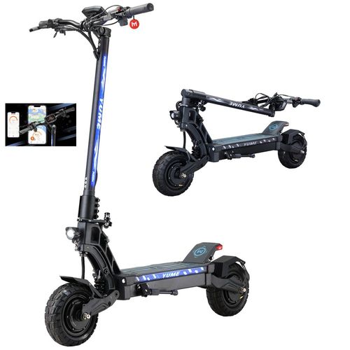 Yume Hawk Trottinette Electrique Pliable 2400w Moteurs Double 22.5ah Batterie Vitesse Maximale 70 Km/H 10 Pouces Pneus Tout-Terrain,70km Portée Avec App, Absorption Chocs Avant Arrière, Deux Chargeurs